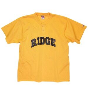 Alleson Athletic Mens XL Yellow Mesh Ridge 15 Baseball Henley Jersey Shirt